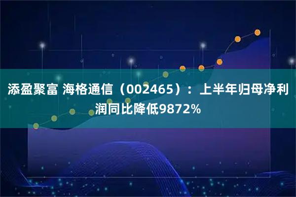 添盈聚富 海格通信（002465）：上半年归母净利润同比降低9872%