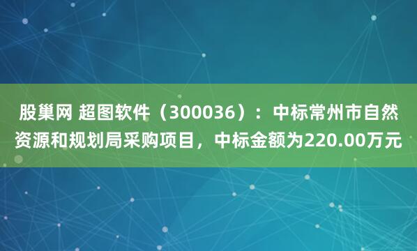 股巢网 超图软件（300036）：中标常州市自然资源和规划局采购项目，中标金额为220.00万元